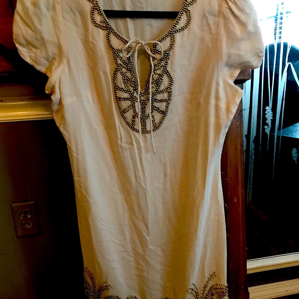 Women’s twenty one size M beaded short sleeve cream colored dress
